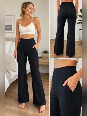 💙 Athletica - Black Wide-Leg High-Rise Yoga Pants